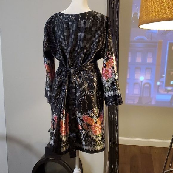 Whisper long sleeve floral print dress, balck and pink, M - Picture 4 of 5